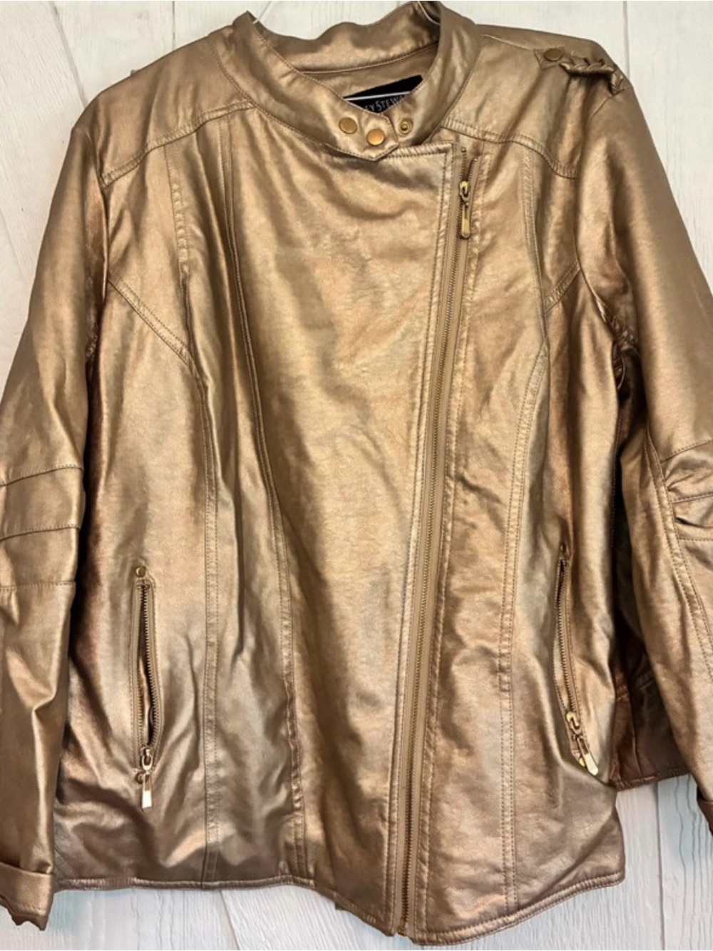 Ashley Stewart Metallic Gold Moto-Style Jacket SZ 26